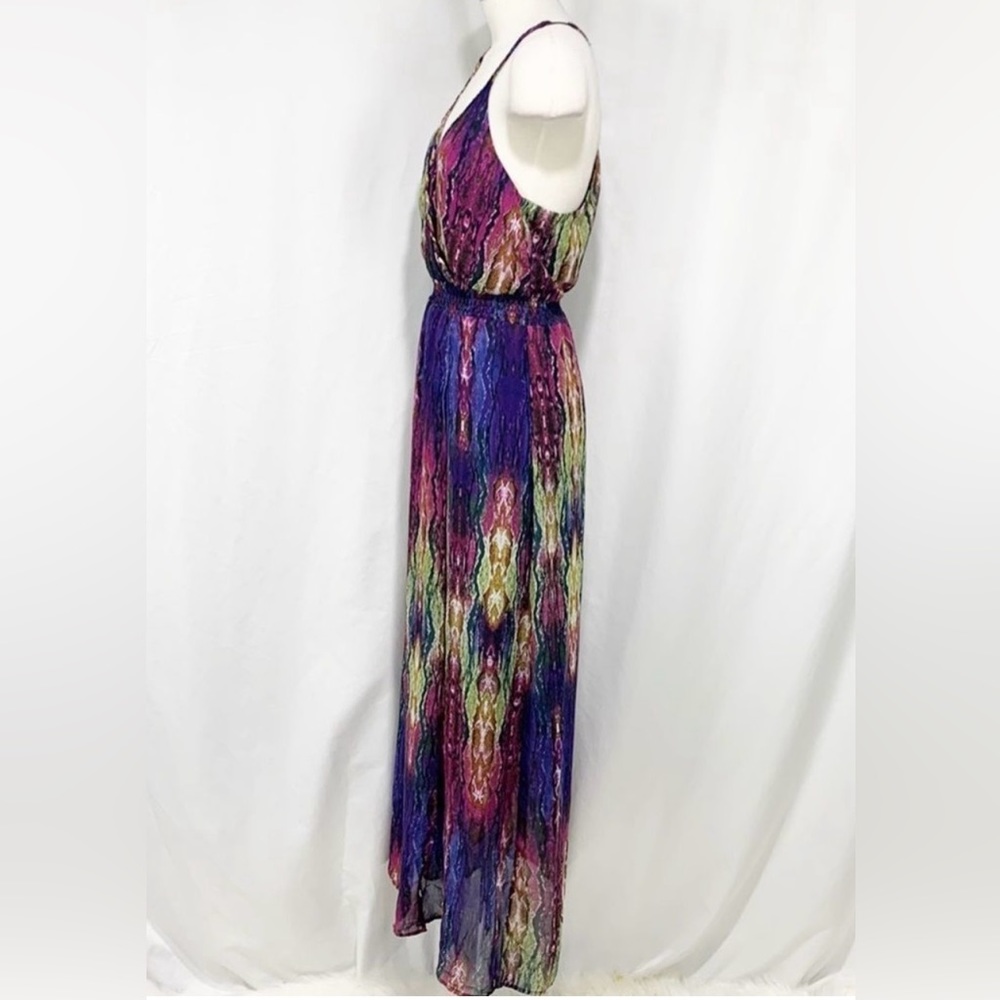 Anthropologie Charlie Jade Purple and Green Snakeskin V-Neck Maxi Dress | Size S - Picture 2 of 11